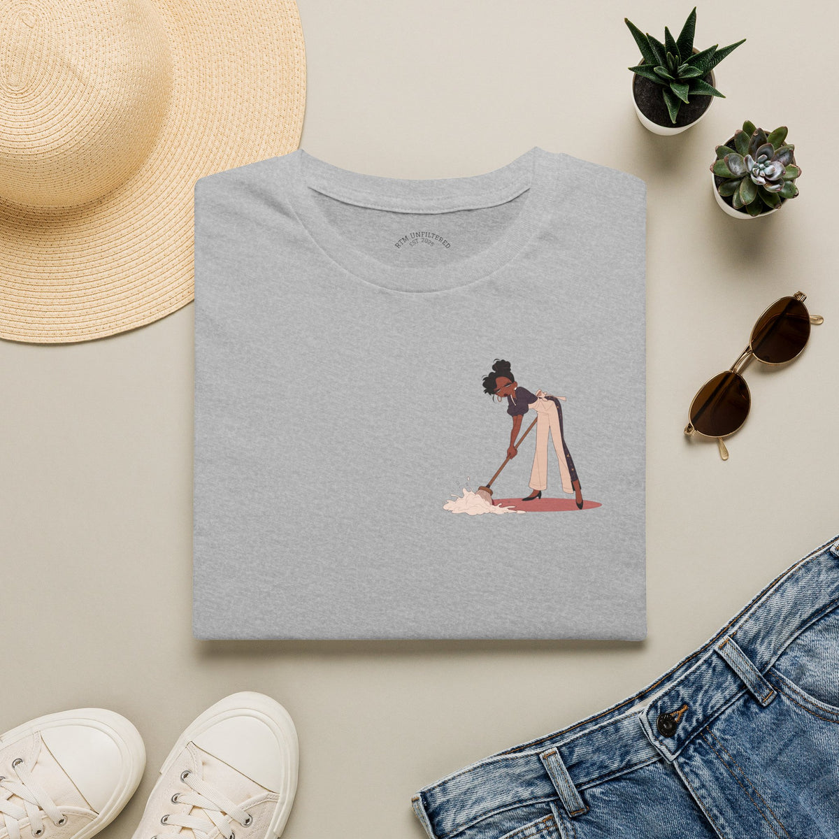 T-Shirt — Minimalist Woman Cleaning Illustration Tee
