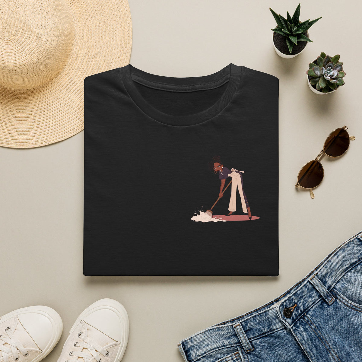 T-Shirt — Minimalist Woman Cleaning Illustration Tee