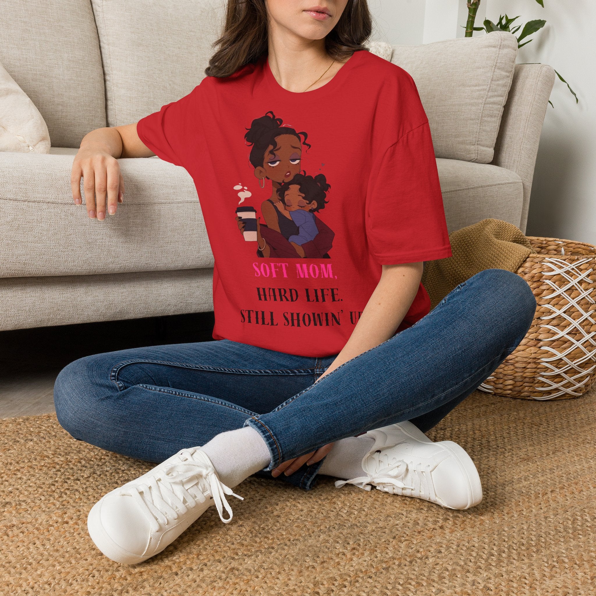 Mom and Child T-Shirt — “Soft Mom Hard Life Still Showin’ Up” Cozy Graphic Tee