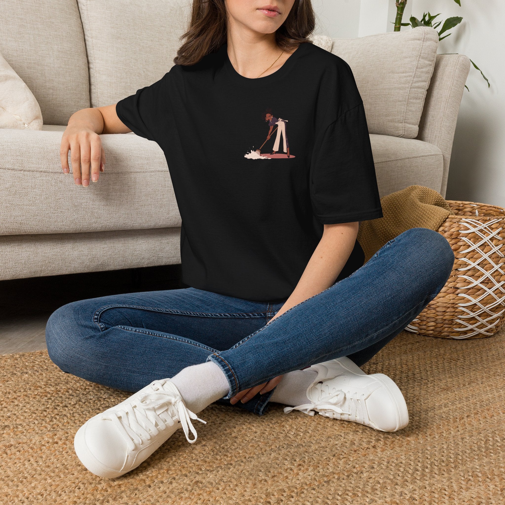 T-Shirt — Minimalist Woman Cleaning Illustration Tee