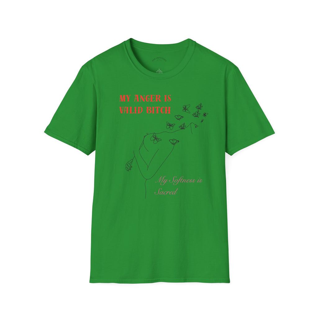 T‑Shirt — "My Anger Is Valid Bitch" Feminist Graphic Tee, Minimal Floral Butterflies