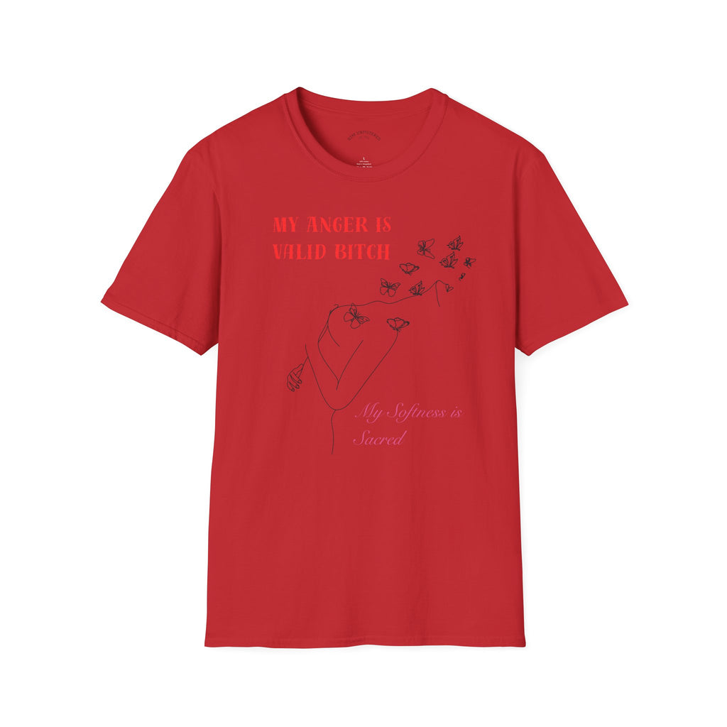 T‑Shirt — "My Anger Is Valid Bitch" Feminist Graphic Tee, Minimal Floral Butterflies
