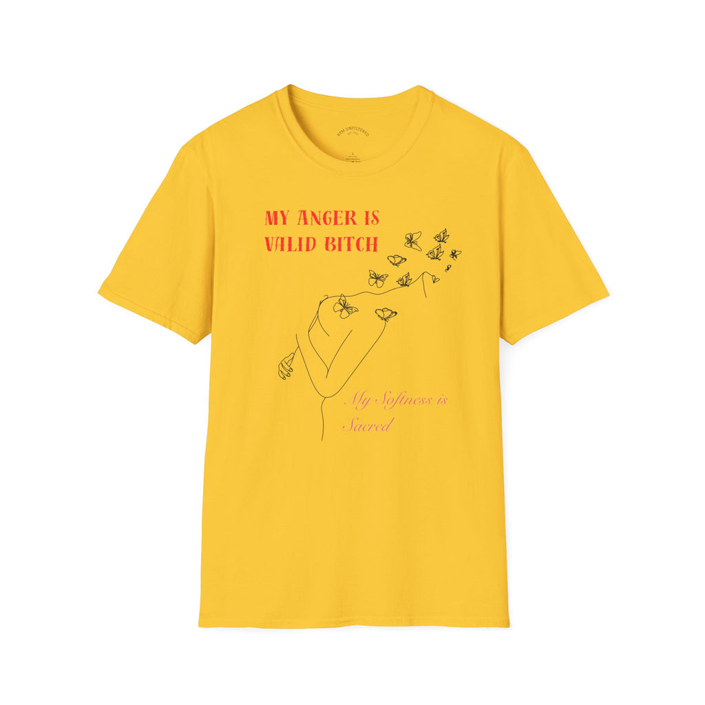 T‑Shirt — "My Anger Is Valid Bitch" Feminist Graphic Tee, Minimal Floral Butterflies