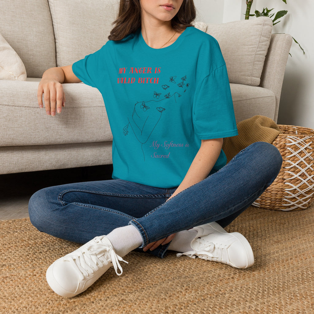 T‑Shirt — "My Anger Is Valid Bitch" Feminist Graphic Tee, Minimal Floral Butterflies