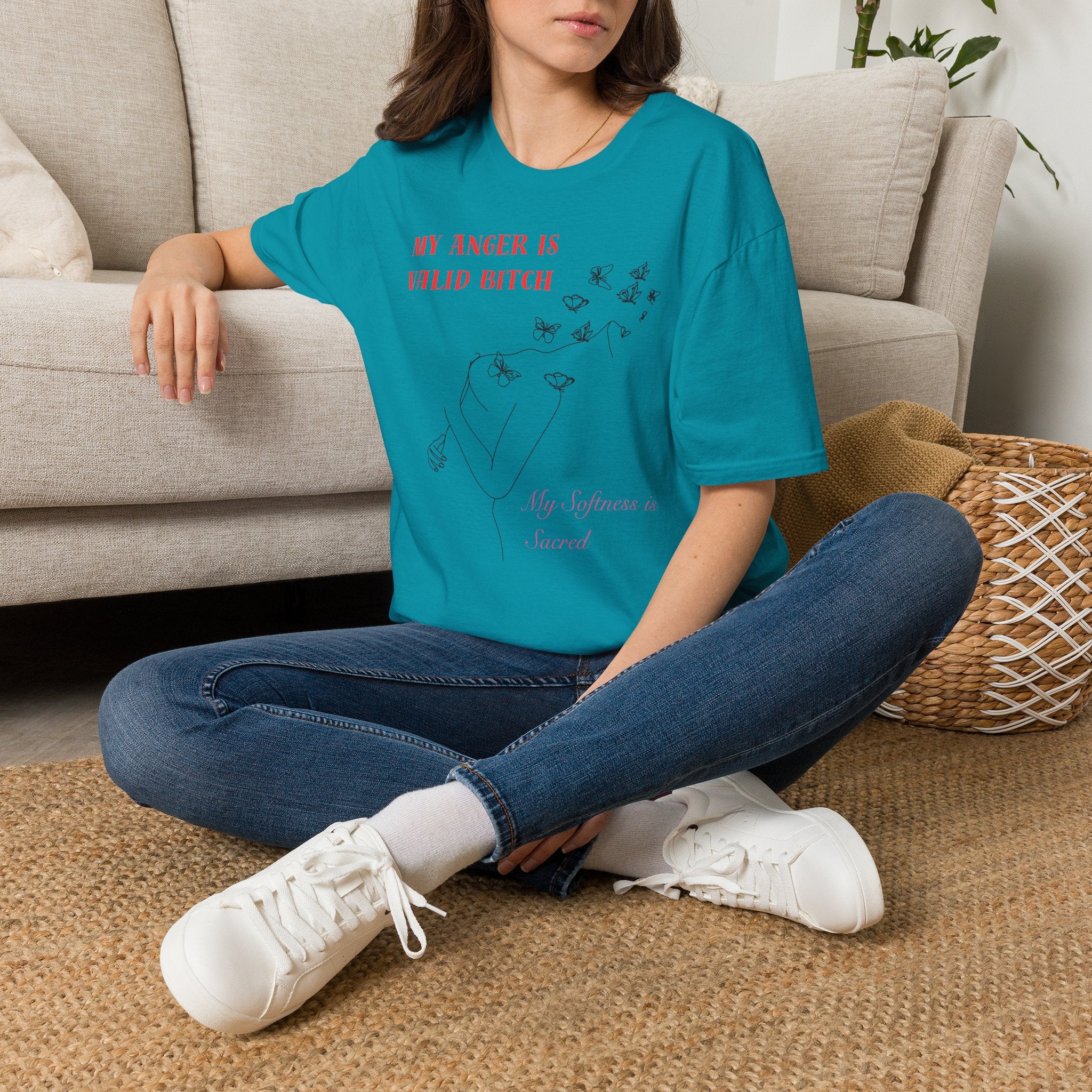 T‑Shirt — "My Anger Is Valid Bitch" Feminist Graphic Tee, Minimal Floral Butterflies