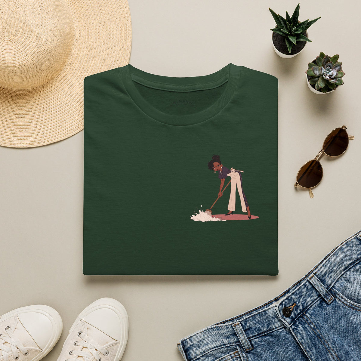 T-Shirt — Minimalist Woman Cleaning Illustration Tee
