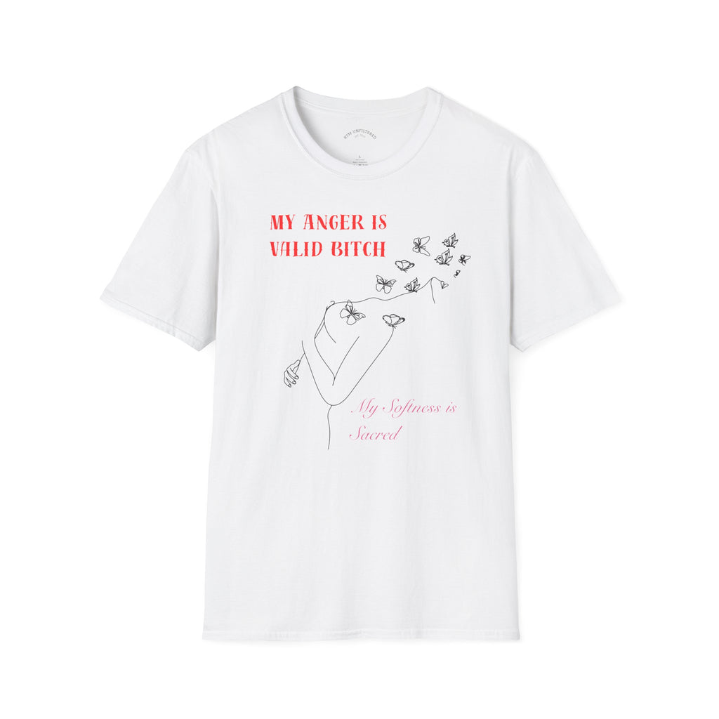 T‑Shirt — "My Anger Is Valid Bitch" Feminist Graphic Tee, Minimal Floral Butterflies