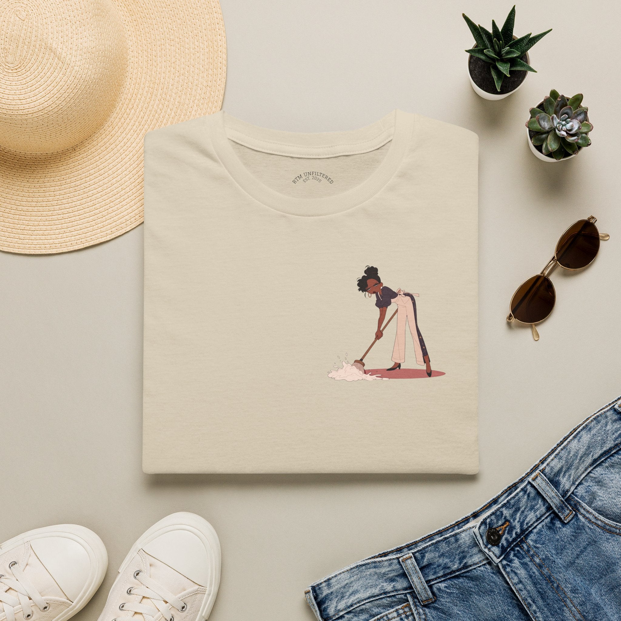 T-Shirt — Minimalist Woman Cleaning Illustration Tee