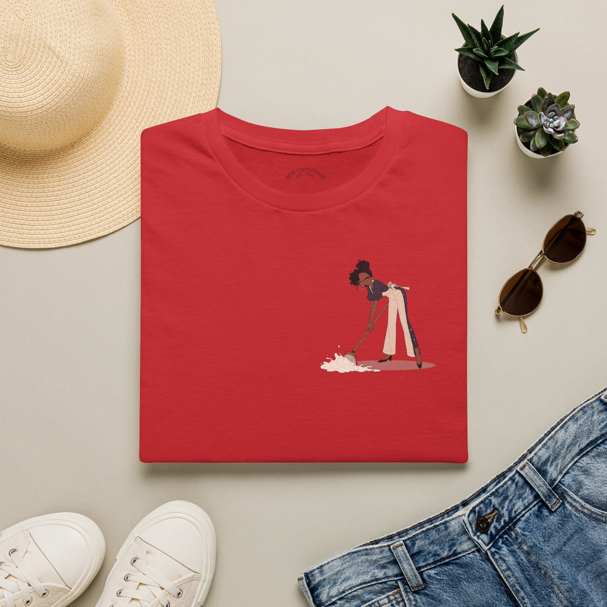 T-Shirt — Minimalist Woman Cleaning Illustration Tee