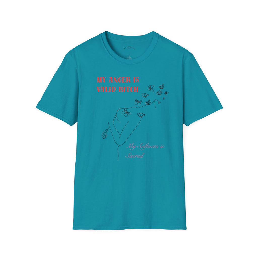 T‑Shirt — "My Anger Is Valid Bitch" Feminist Graphic Tee, Minimal Floral Butterflies