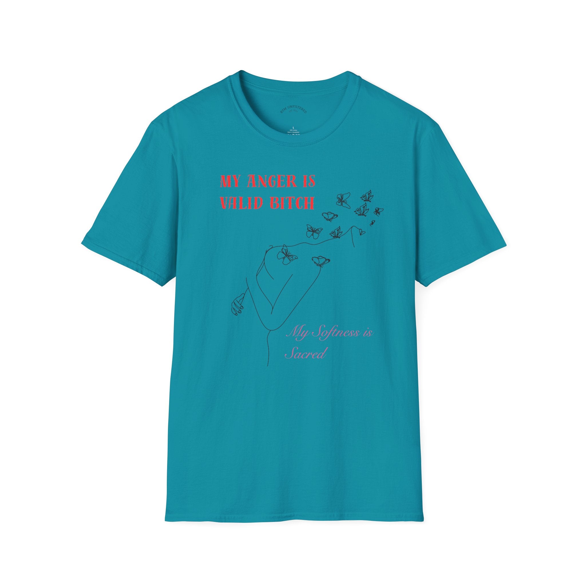 T‑Shirt — "My Anger Is Valid Bitch" Feminist Graphic Tee, Minimal Floral Butterflies