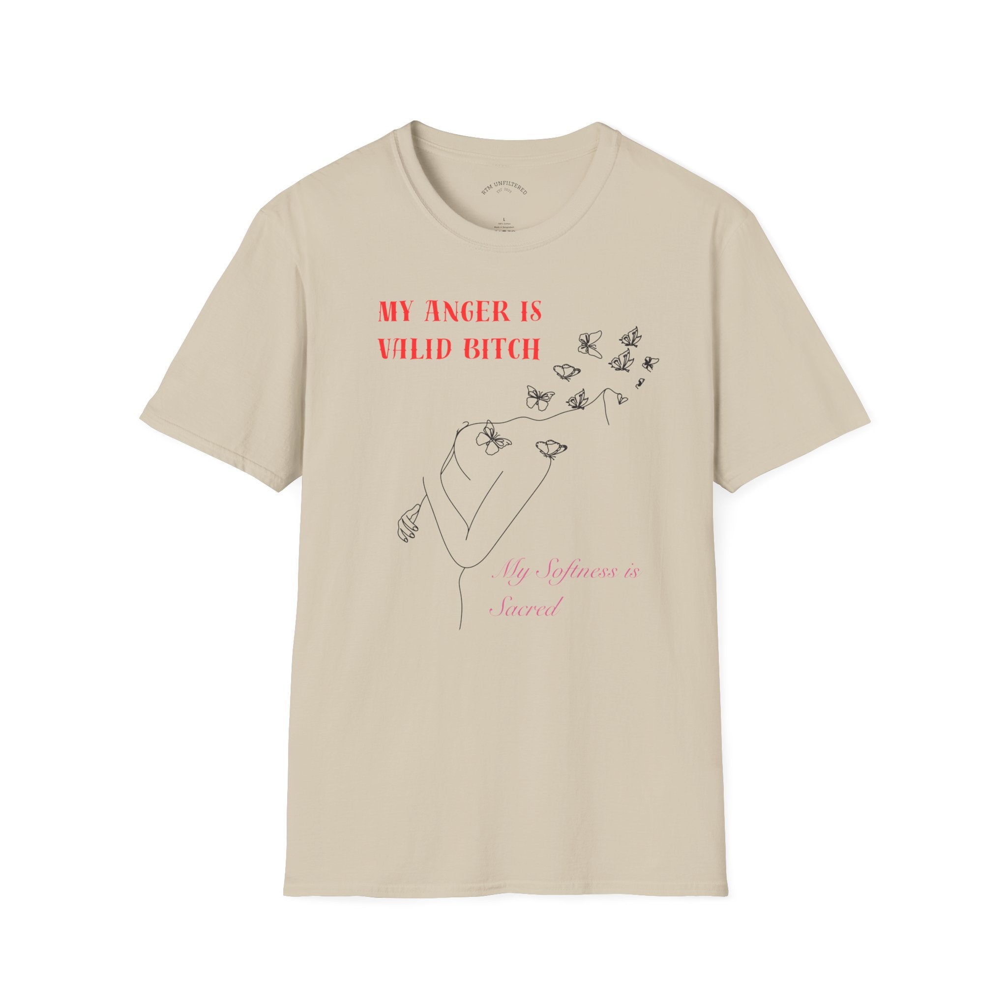 T‑Shirt — "My Anger Is Valid Bitch" Feminist Graphic Tee, Minimal Floral Butterflies