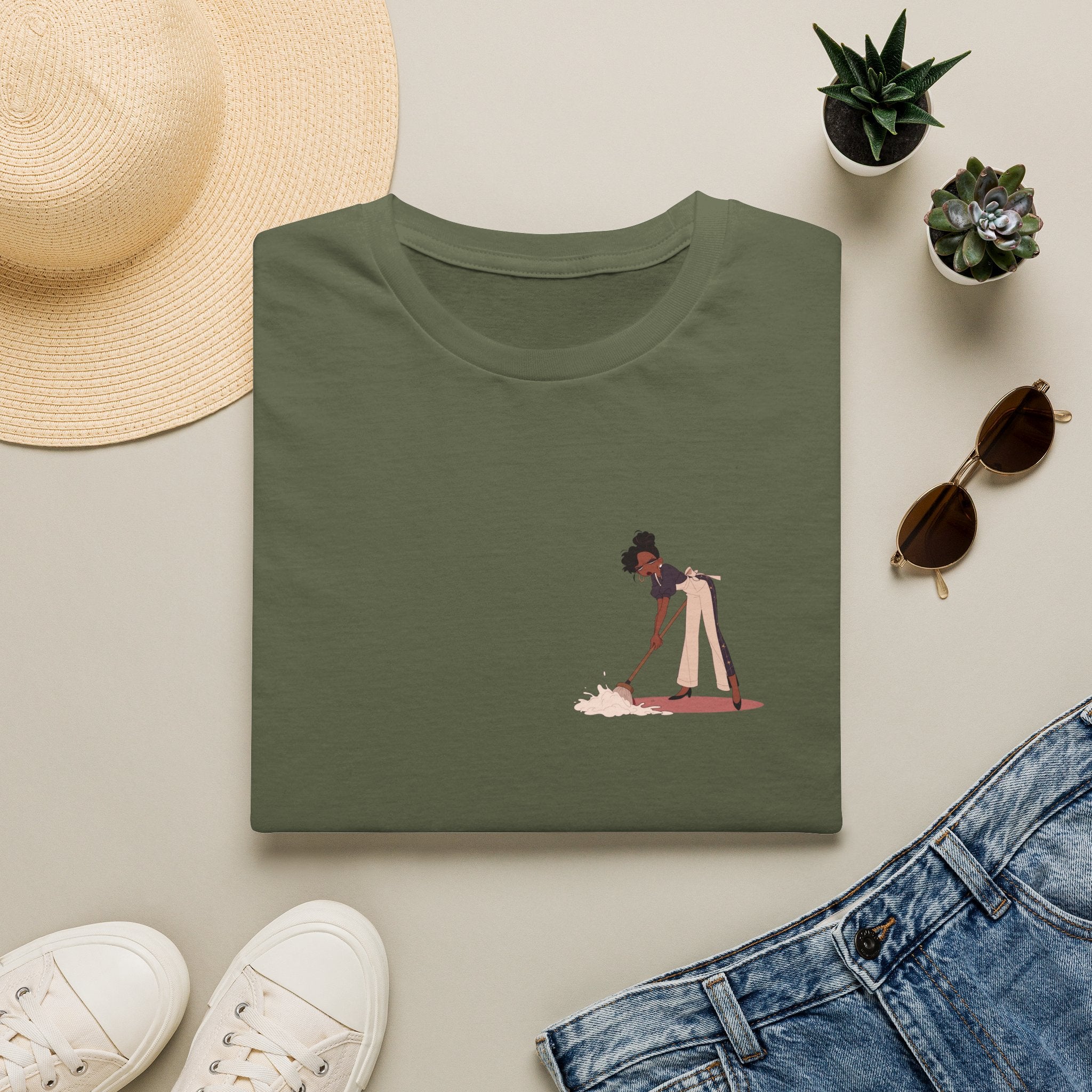 T-Shirt — Minimalist Woman Cleaning Illustration Tee