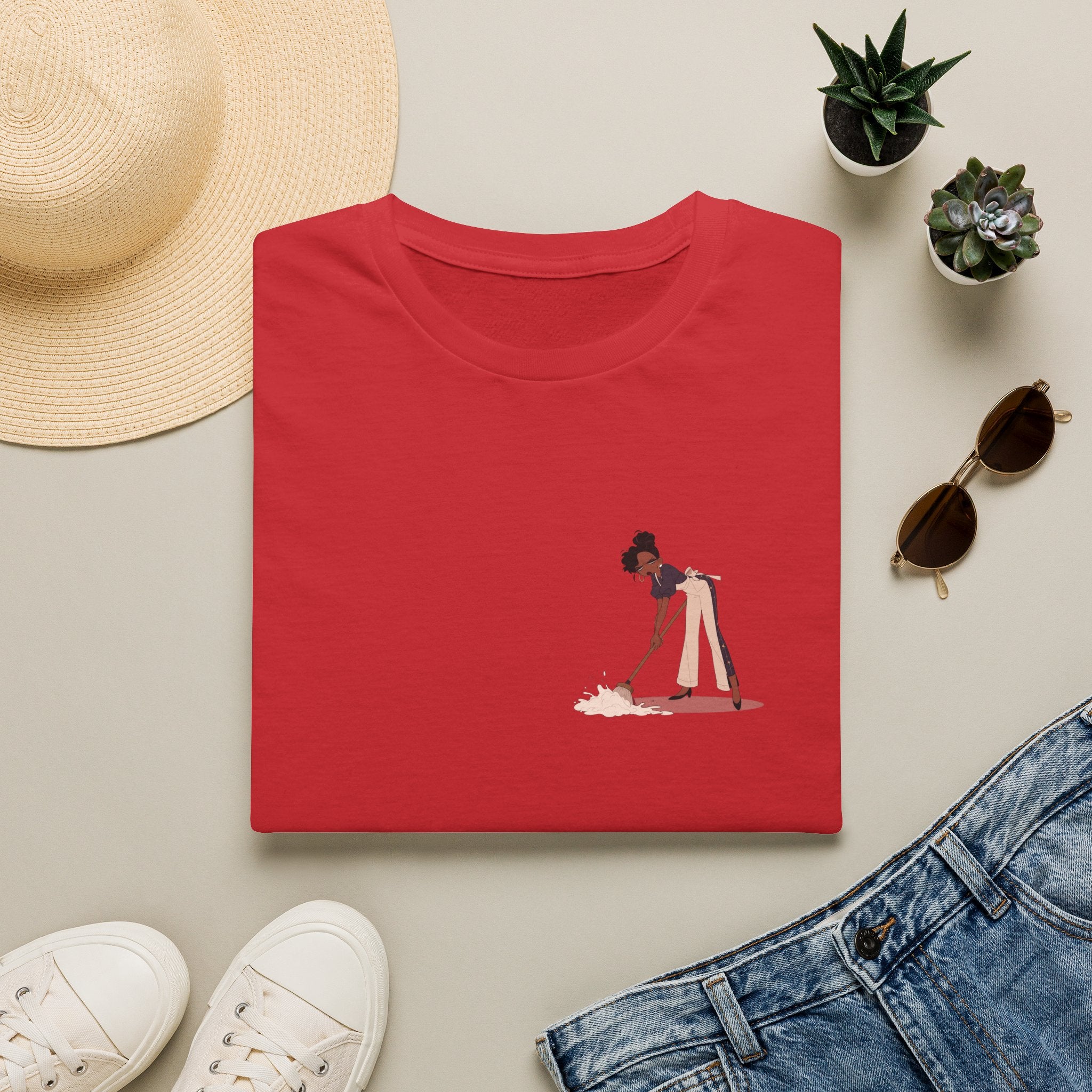 T-Shirt — Minimalist Woman Cleaning Illustration Tee
