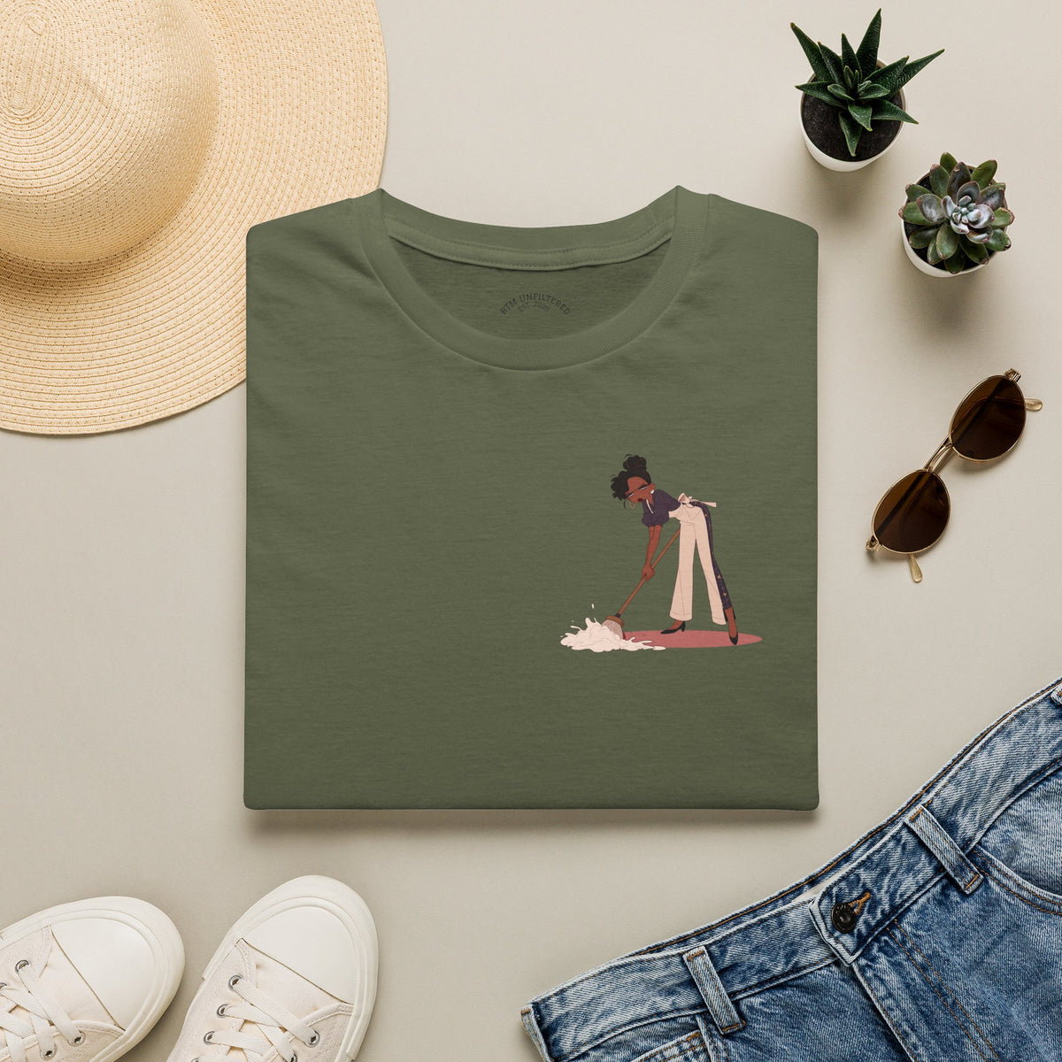 T-Shirt — Minimalist Woman Cleaning Illustration Tee