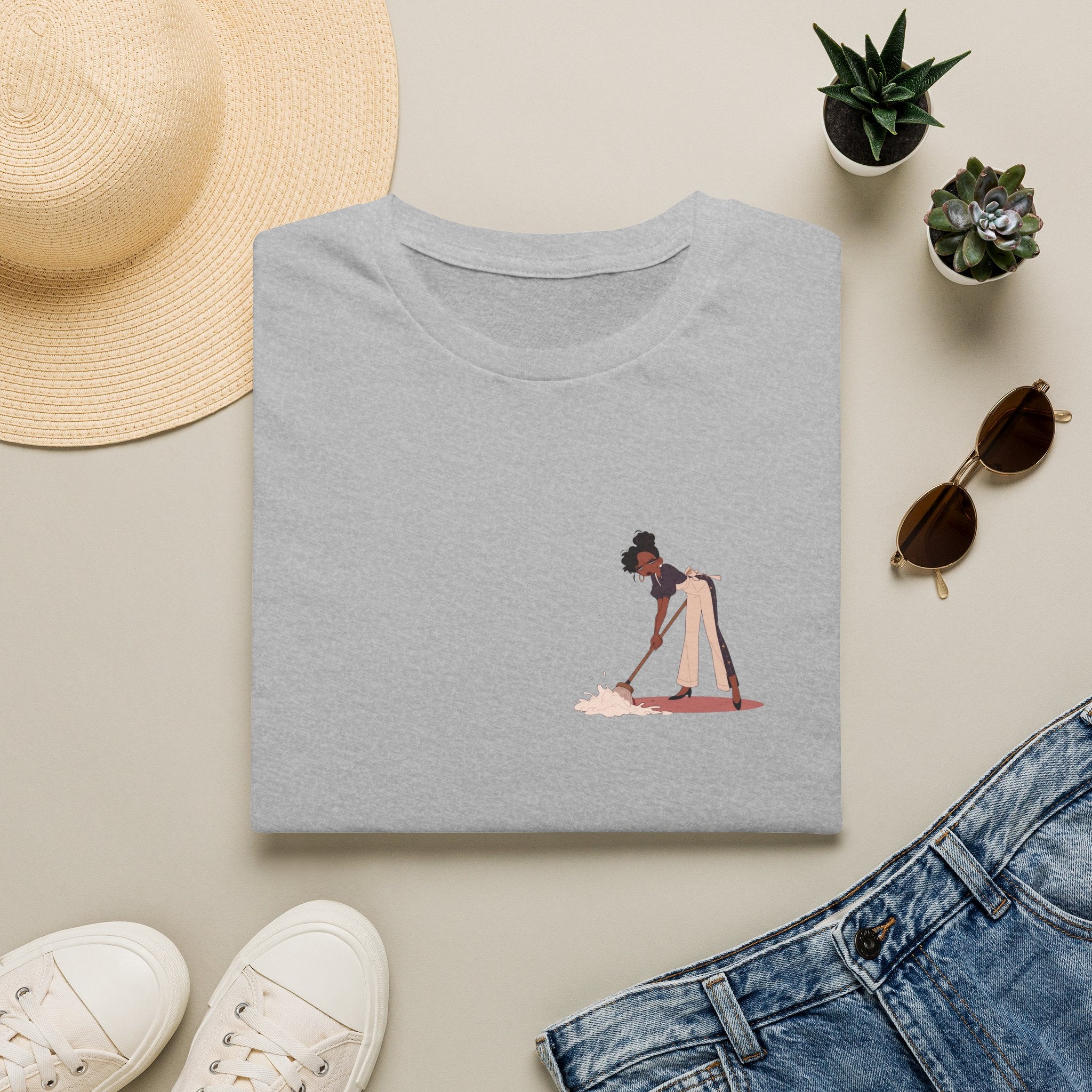 T-Shirt — Minimalist Woman Cleaning Illustration Tee