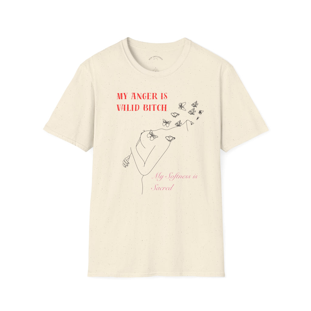 T‑Shirt — "My Anger Is Valid Bitch" Feminist Graphic Tee, Minimal Floral Butterflies