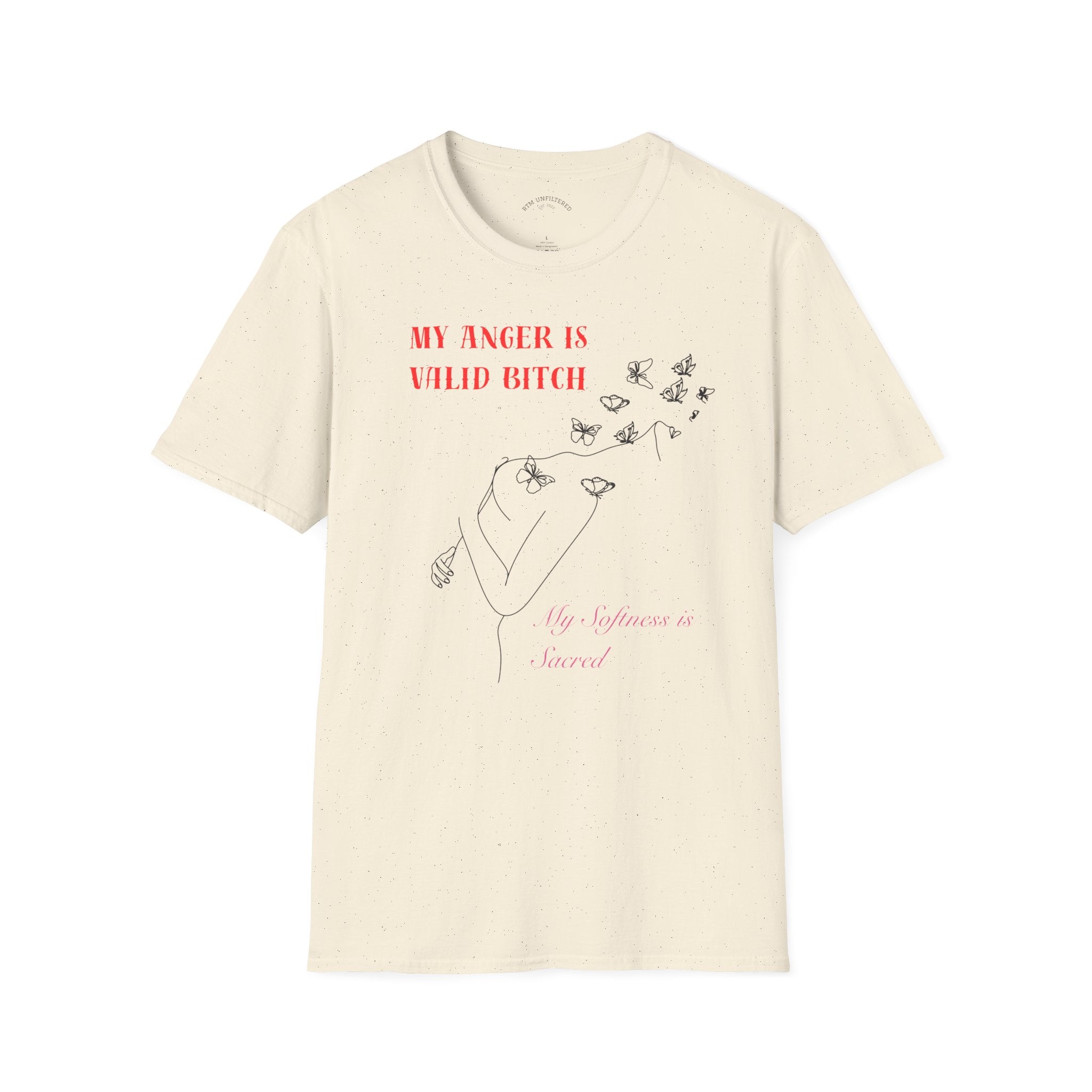 T‑Shirt — "My Anger Is Valid Bitch" Feminist Graphic Tee, Minimal Floral Butterflies