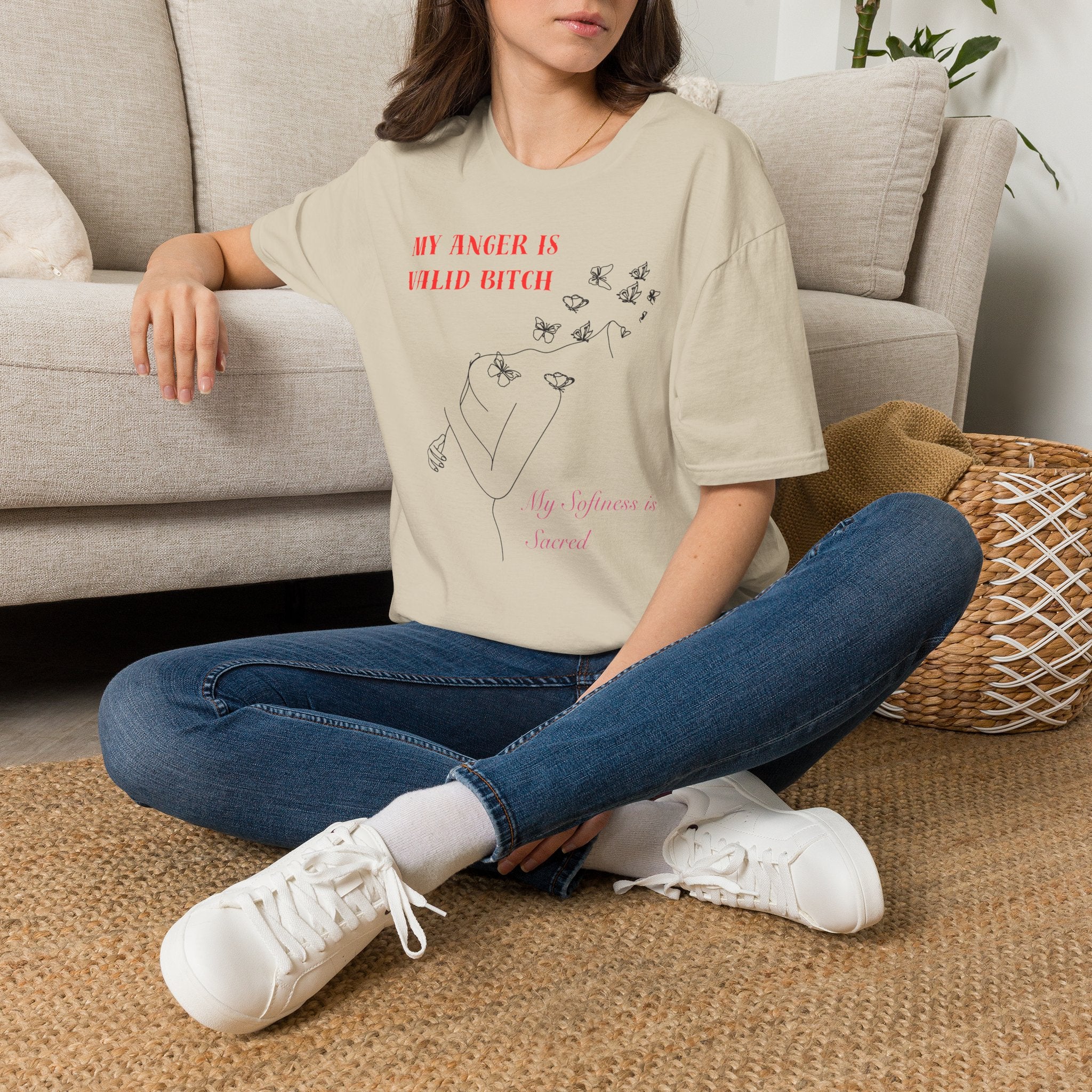 T‑Shirt — "My Anger Is Valid Bitch" Feminist Graphic Tee, Minimal Floral Butterflies