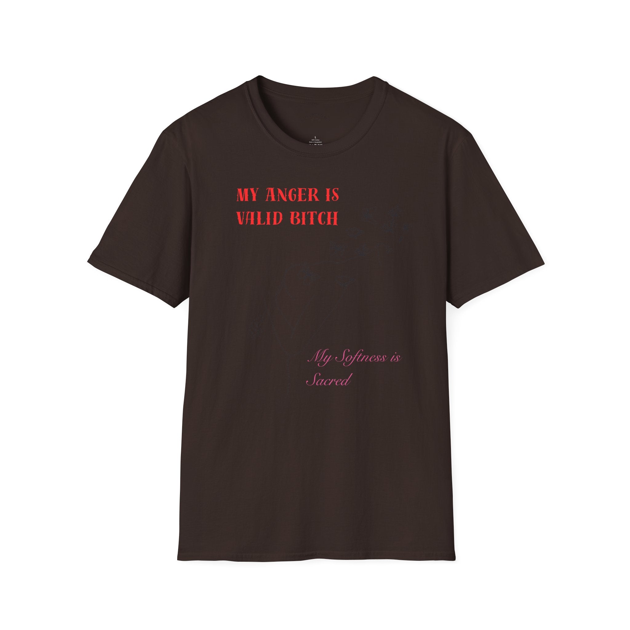 T‑Shirt — "My Anger Is Valid Bitch" Feminist Graphic Tee, Minimal Floral Butterflies