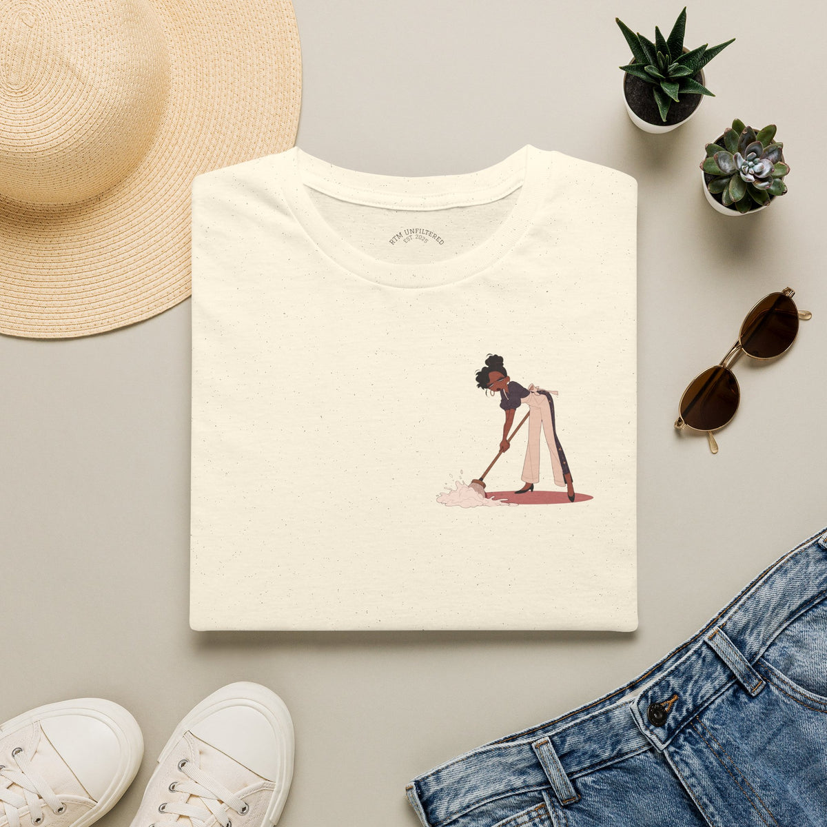 T-Shirt — Minimalist Woman Cleaning Illustration Tee