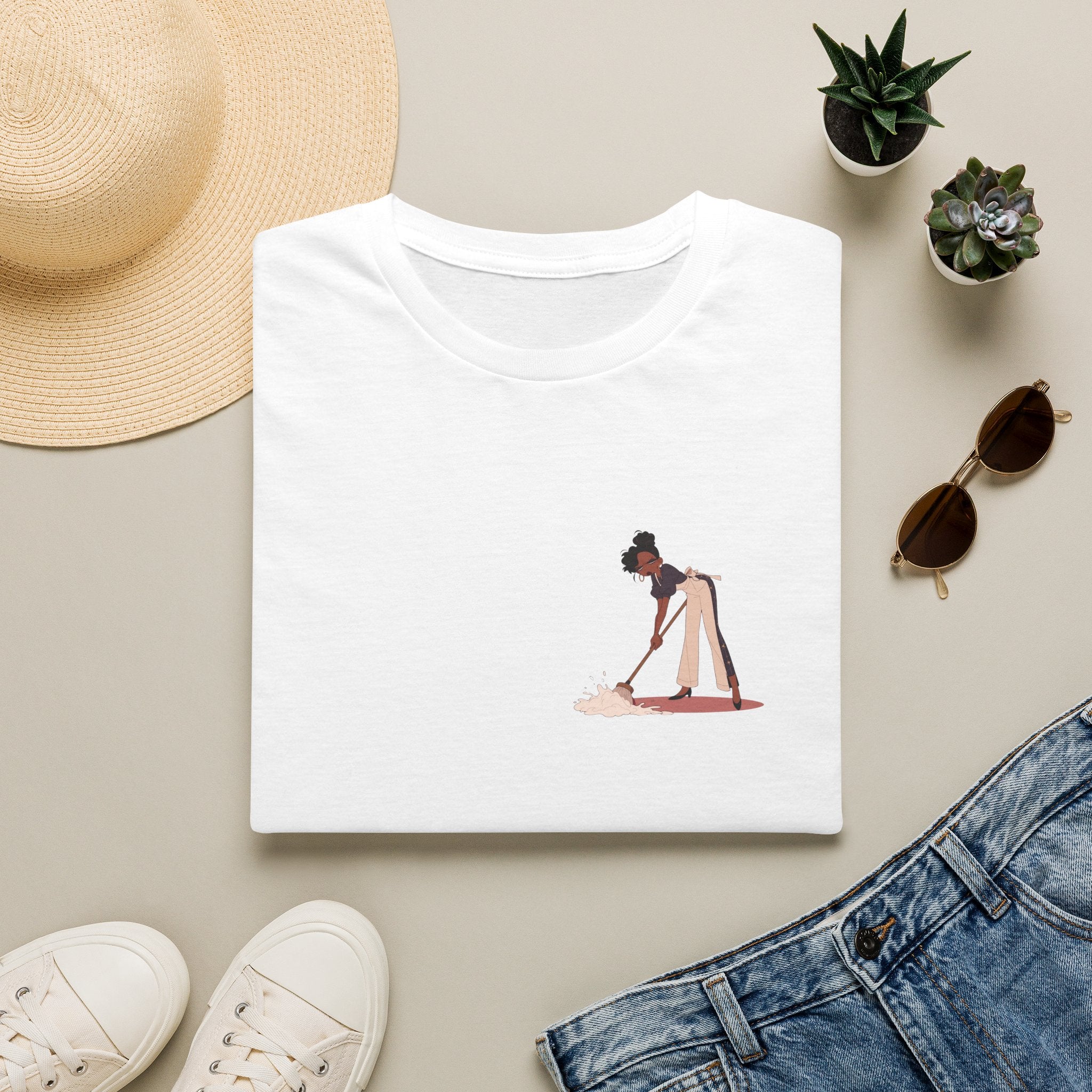 T-Shirt — Minimalist Woman Cleaning Illustration Tee