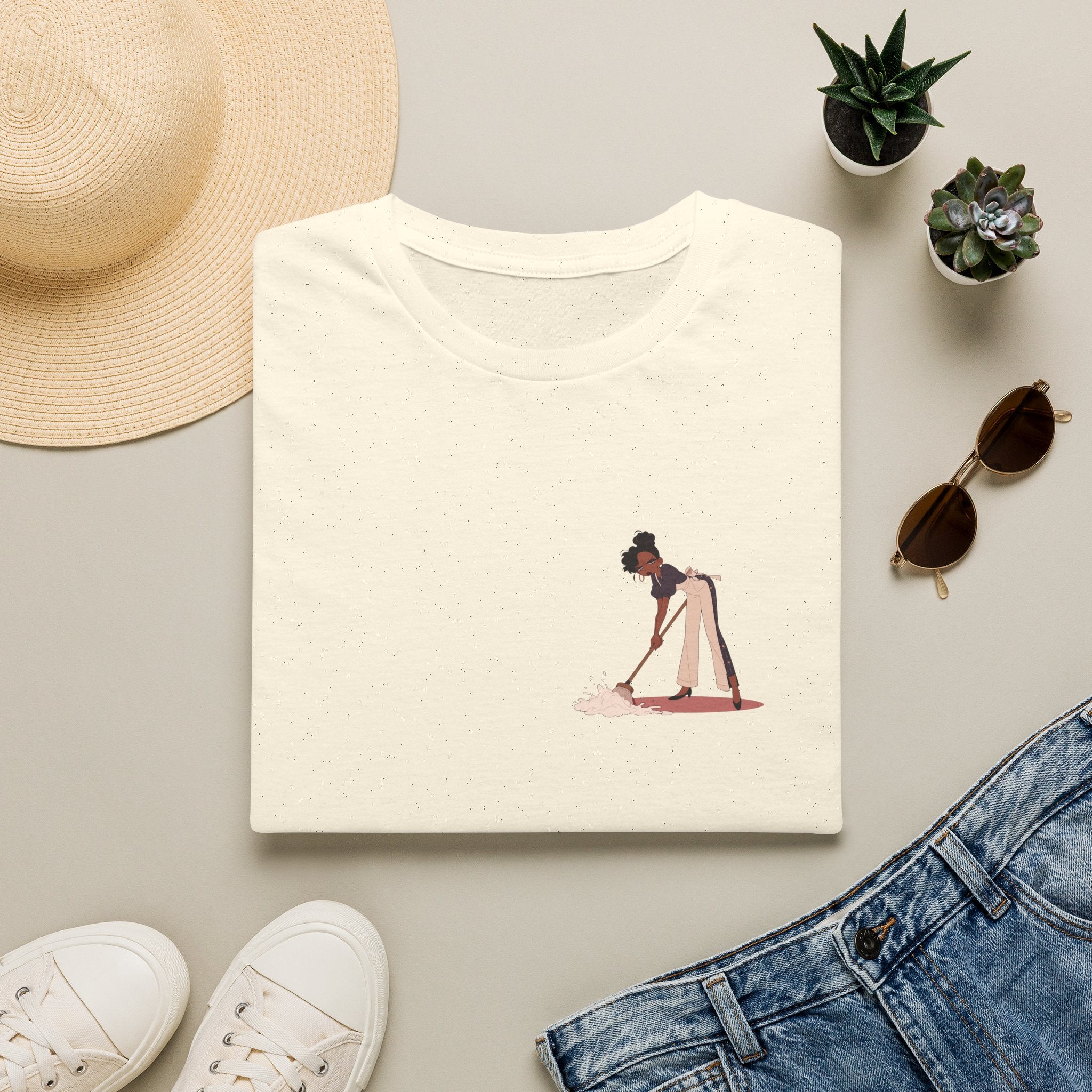 T-Shirt — Minimalist Woman Cleaning Illustration Tee