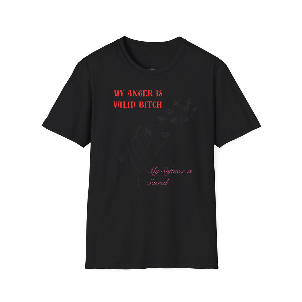 T‑Shirt — "My Anger Is Valid Bitch" Feminist Graphic Tee, Minimal Floral Butterflies