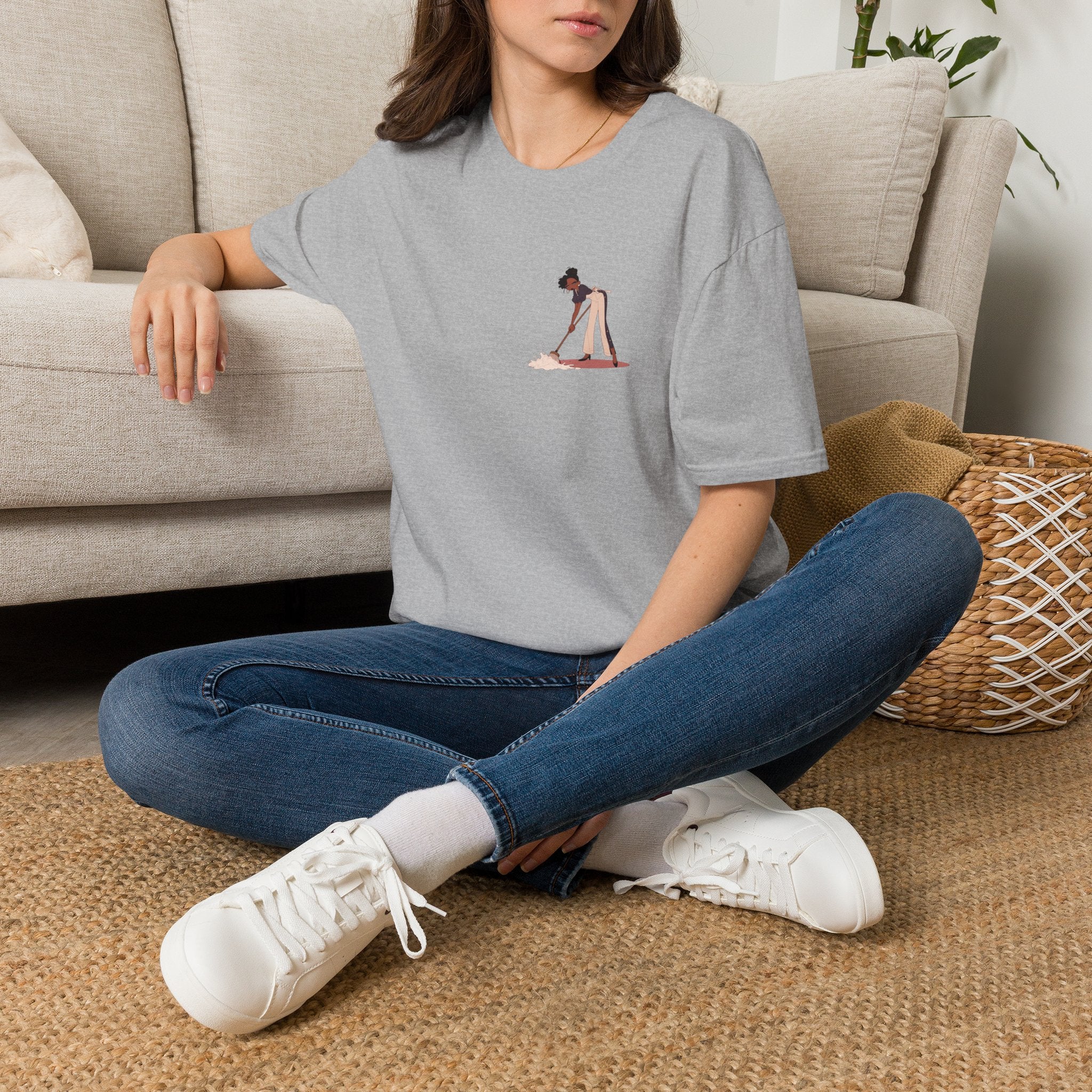 T-Shirt — Minimalist Woman Cleaning Illustration Tee