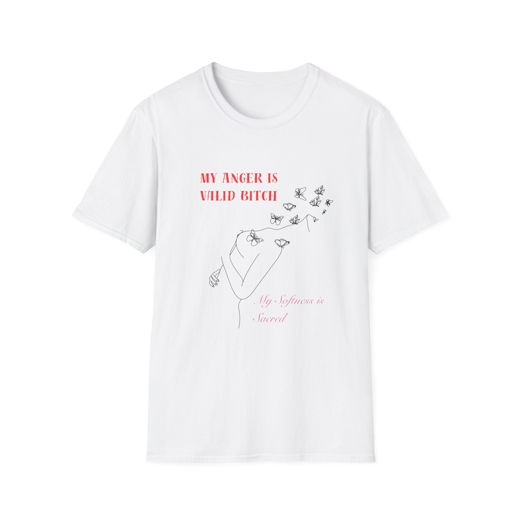 T‑Shirt — "My Anger Is Valid Bitch" Feminist Graphic Tee, Minimal Floral Butterflies
