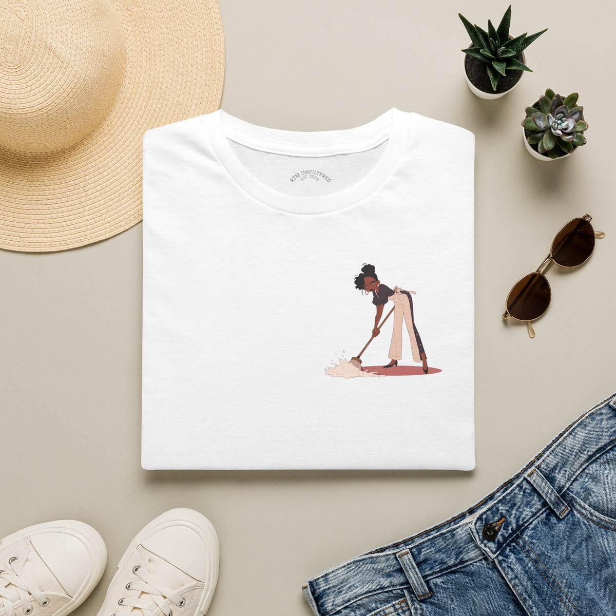 T-Shirt — Minimalist Woman Cleaning Illustration Tee