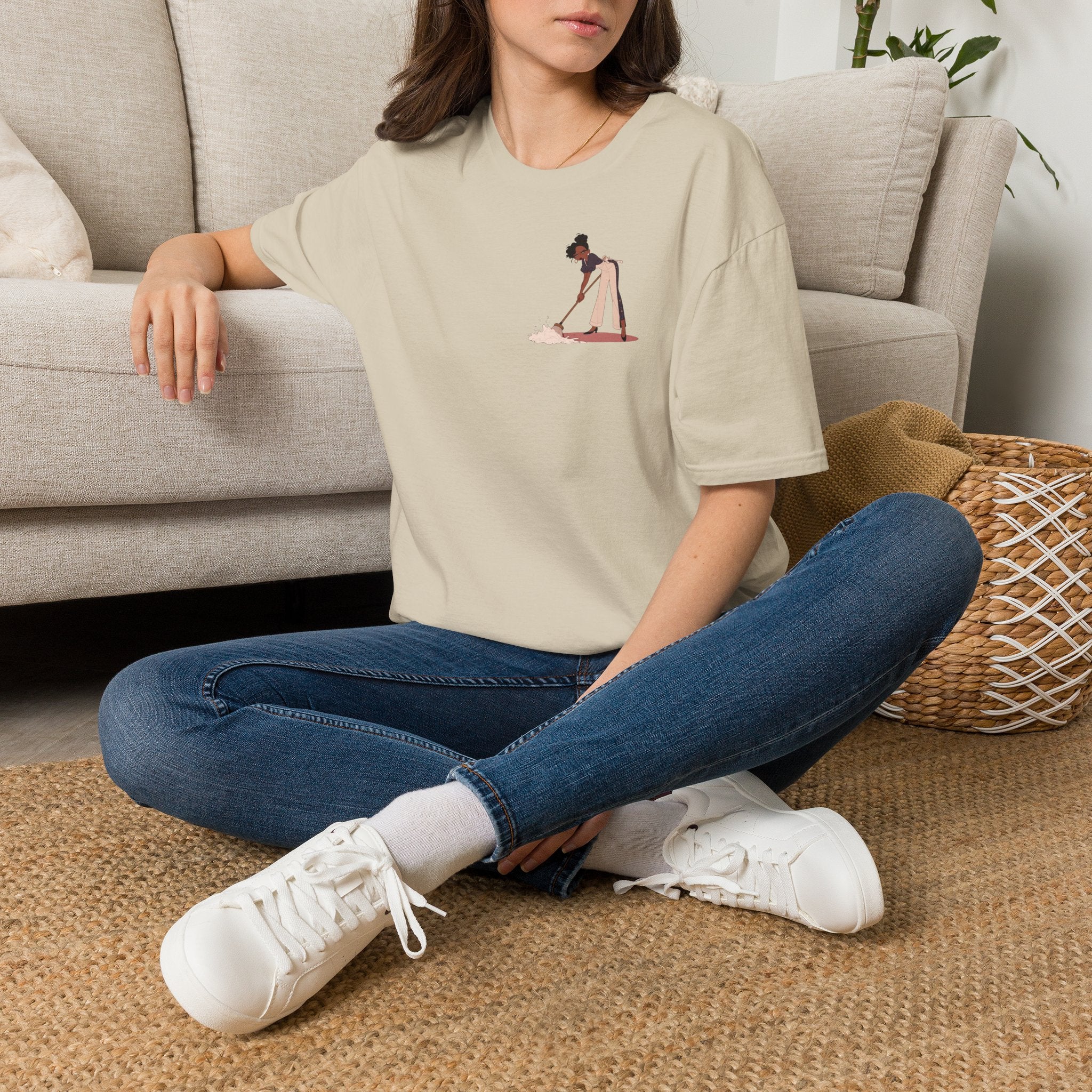 T-Shirt — Minimalist Woman Cleaning Illustration Tee